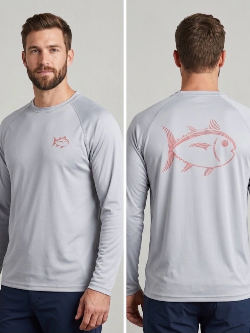 Southern Tide Men’s Performance Long Sleeve Gray T- Shirt Medium M